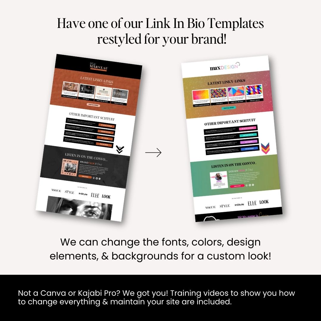 Hello, Custom! Link In Bio Mini Site Template Restyle Add-On Service