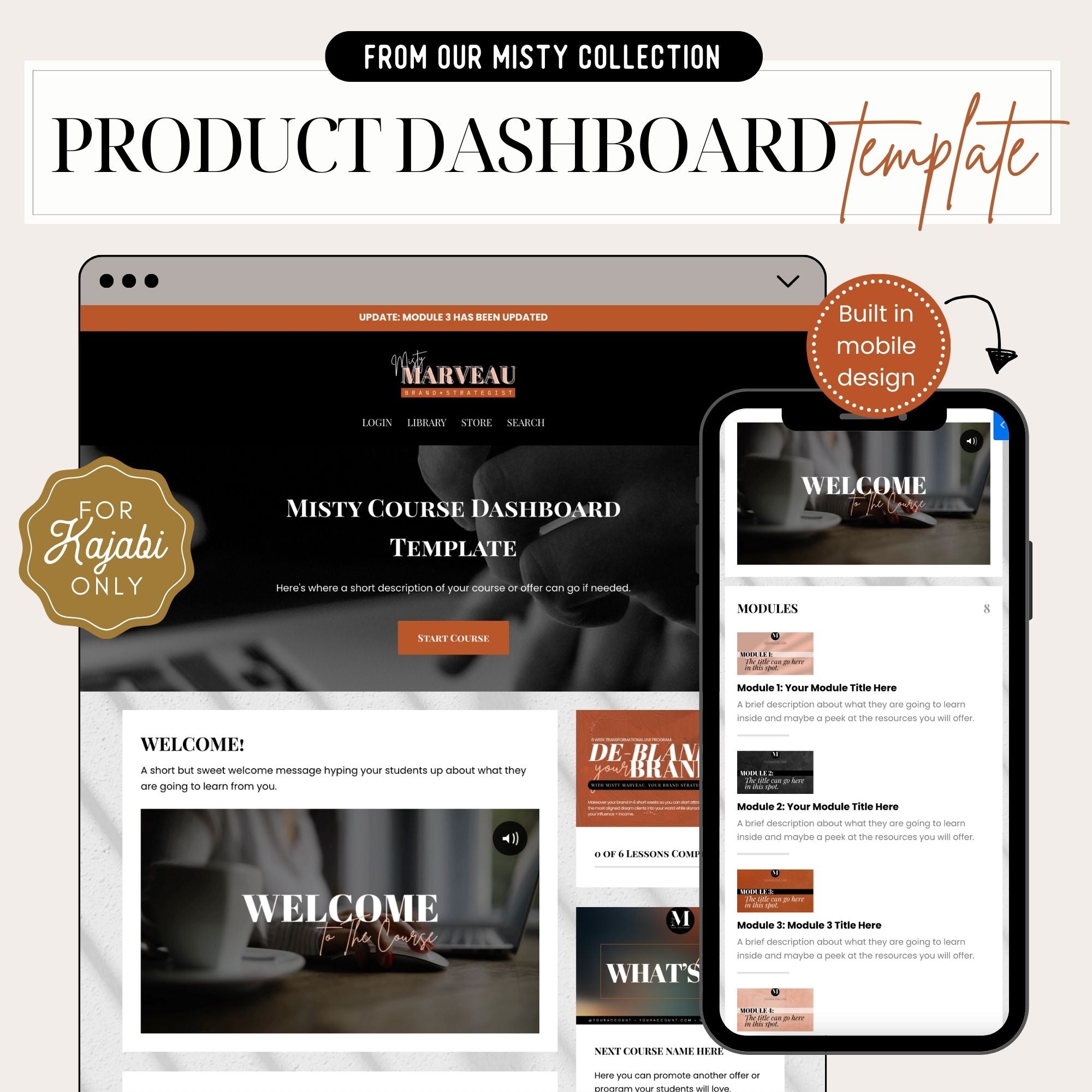 The &quot;Misty&quot; Kajabi Product / Course Dashboard Template